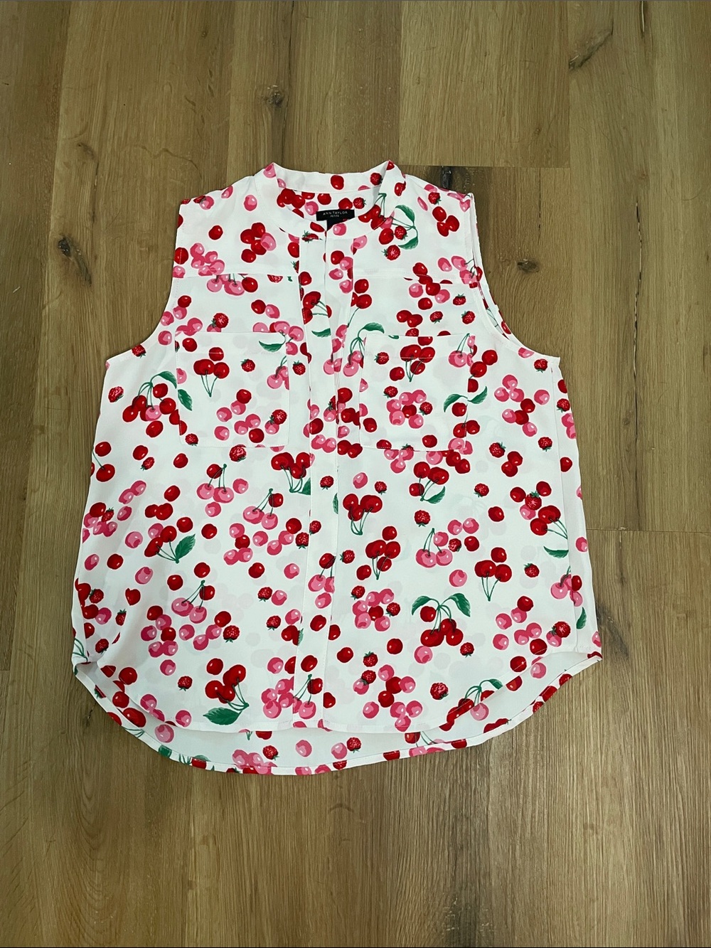 Ann Taylor Sleeveless Cherry-Print Button Blouse